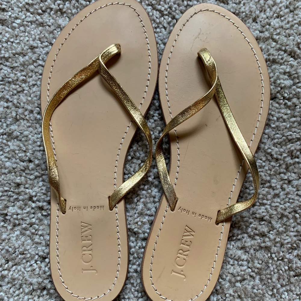 J Crew gold flip flops